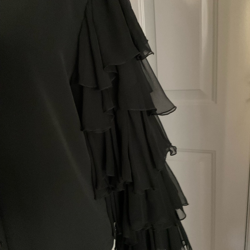 Gorgeous! VINTAGE black blouse, multi layered soft semi sheer bell sleeves